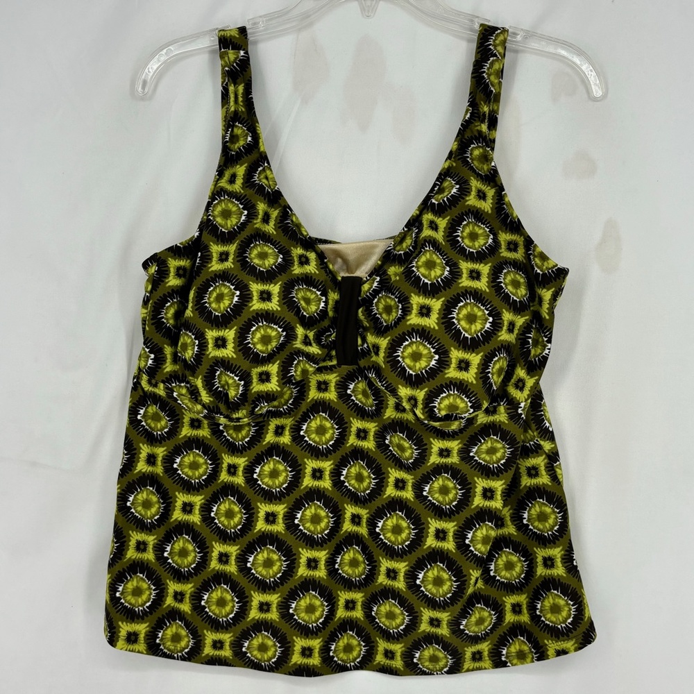 Merona Womens Size 20W Tankini Swim Suit Top Green Brown Medallion Soft Cup Bra